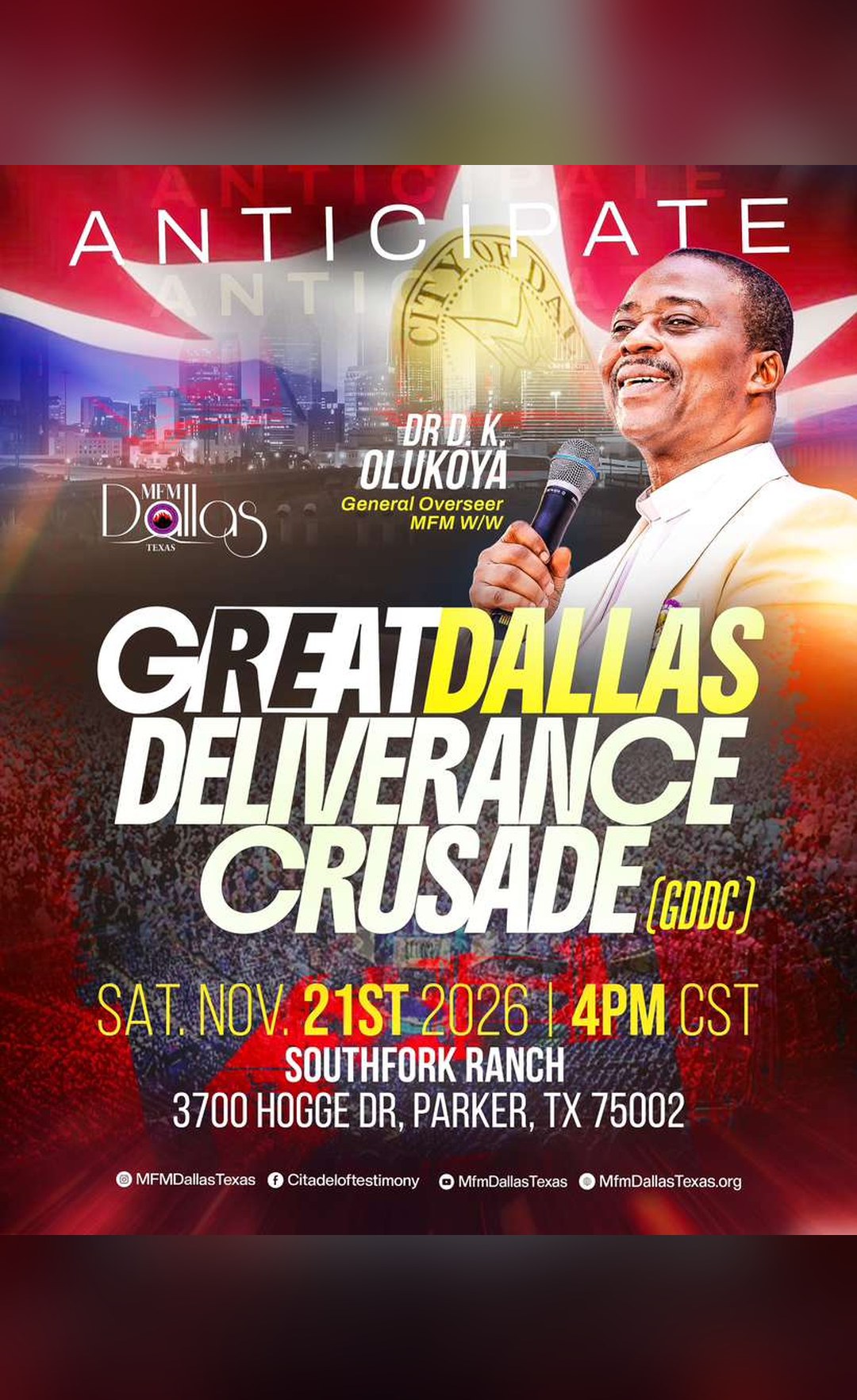 The Great Dallas Deliverance Crusade — November 19, 2026, ministering Dr. D.K. Olukoya