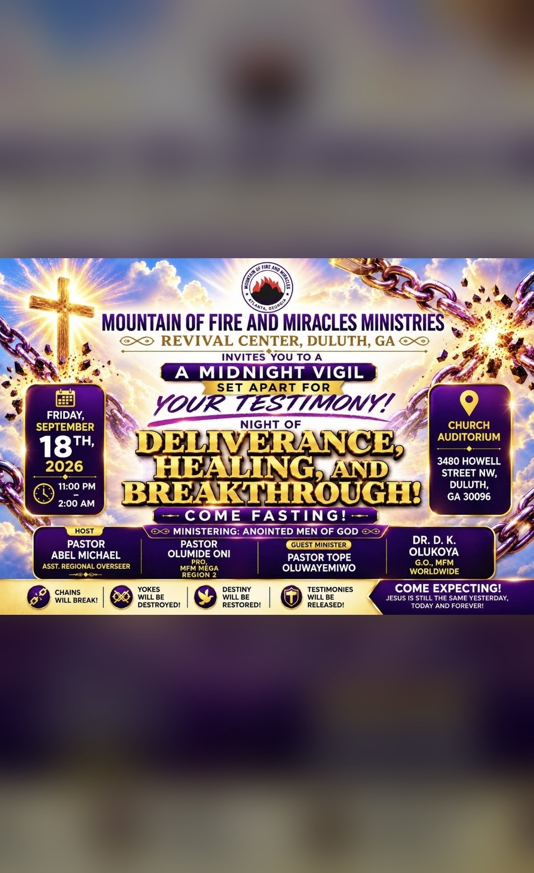 Night of Deliverance, Healing & Breakthrough — November 19, 2026, ministering Dr. D.K. Olukoya