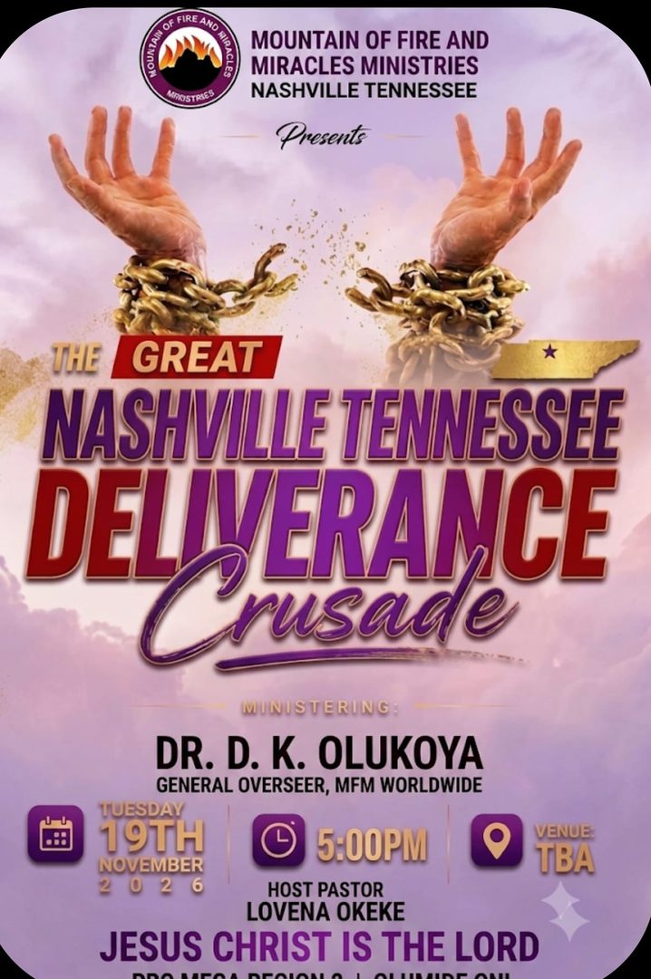 The Great Nashville Tennessee Deliverance Crusade — November 19, 2026, ministering Dr. D.K. Olukoya