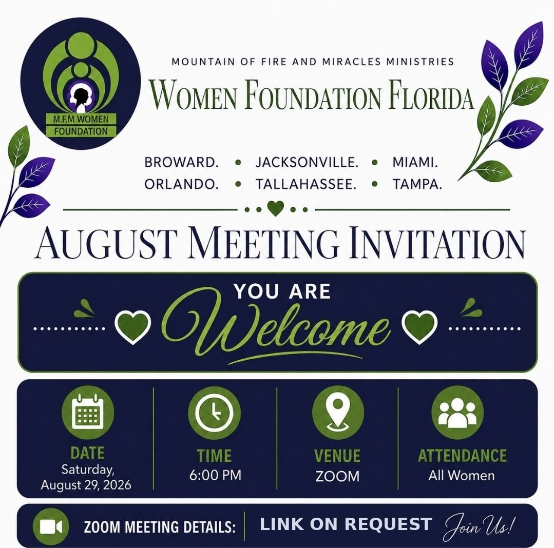 MFM Women Foundation Florida — August Meeting, Saturday August 29, 2026, 6:00 PM on Zoom